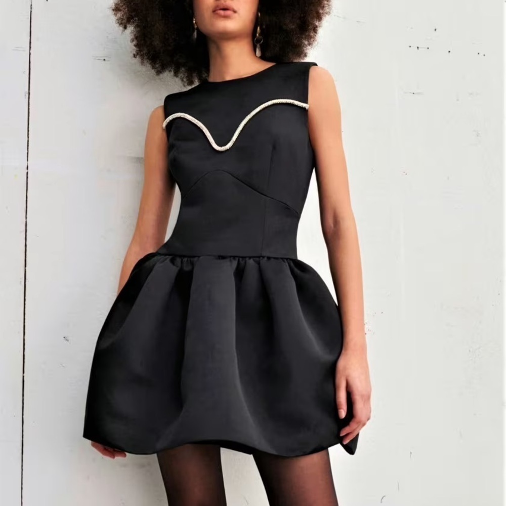 Tanya Taylor black Naoki satin sleeveless crystal mini dress - 4 (Small) NWT